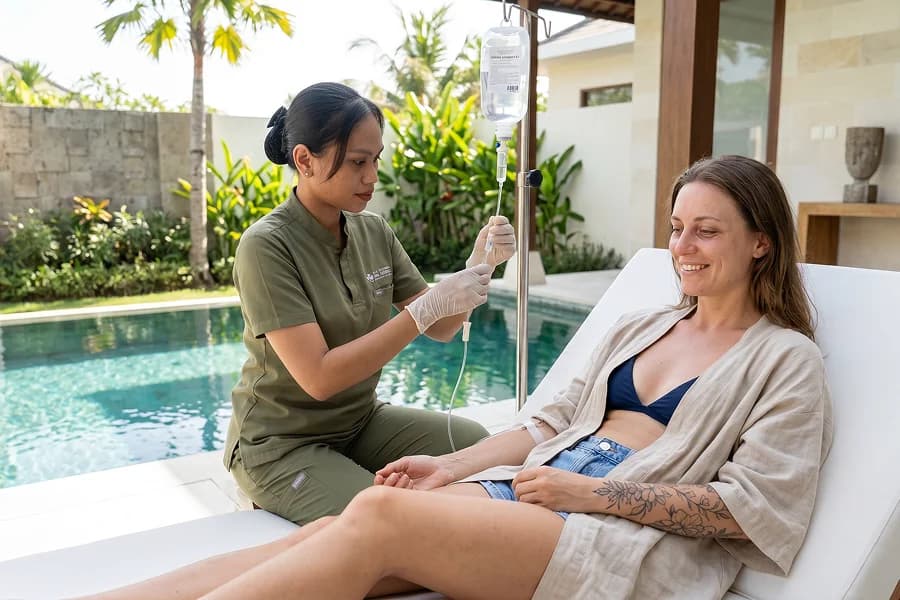 Patients who getting Hangover IV by Infusion Bali with nurse